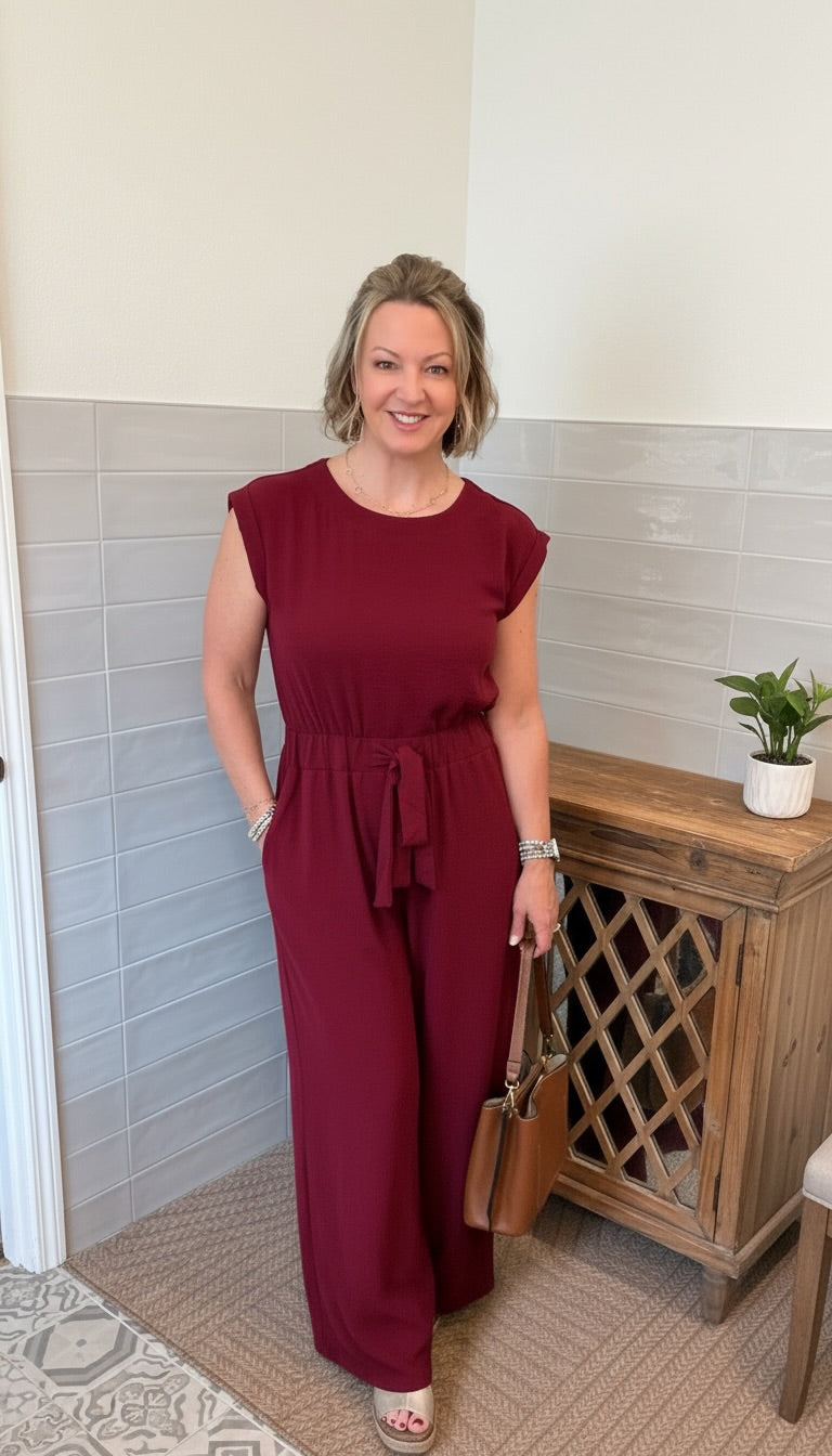 Sleeveless Jumpsuit - Wine