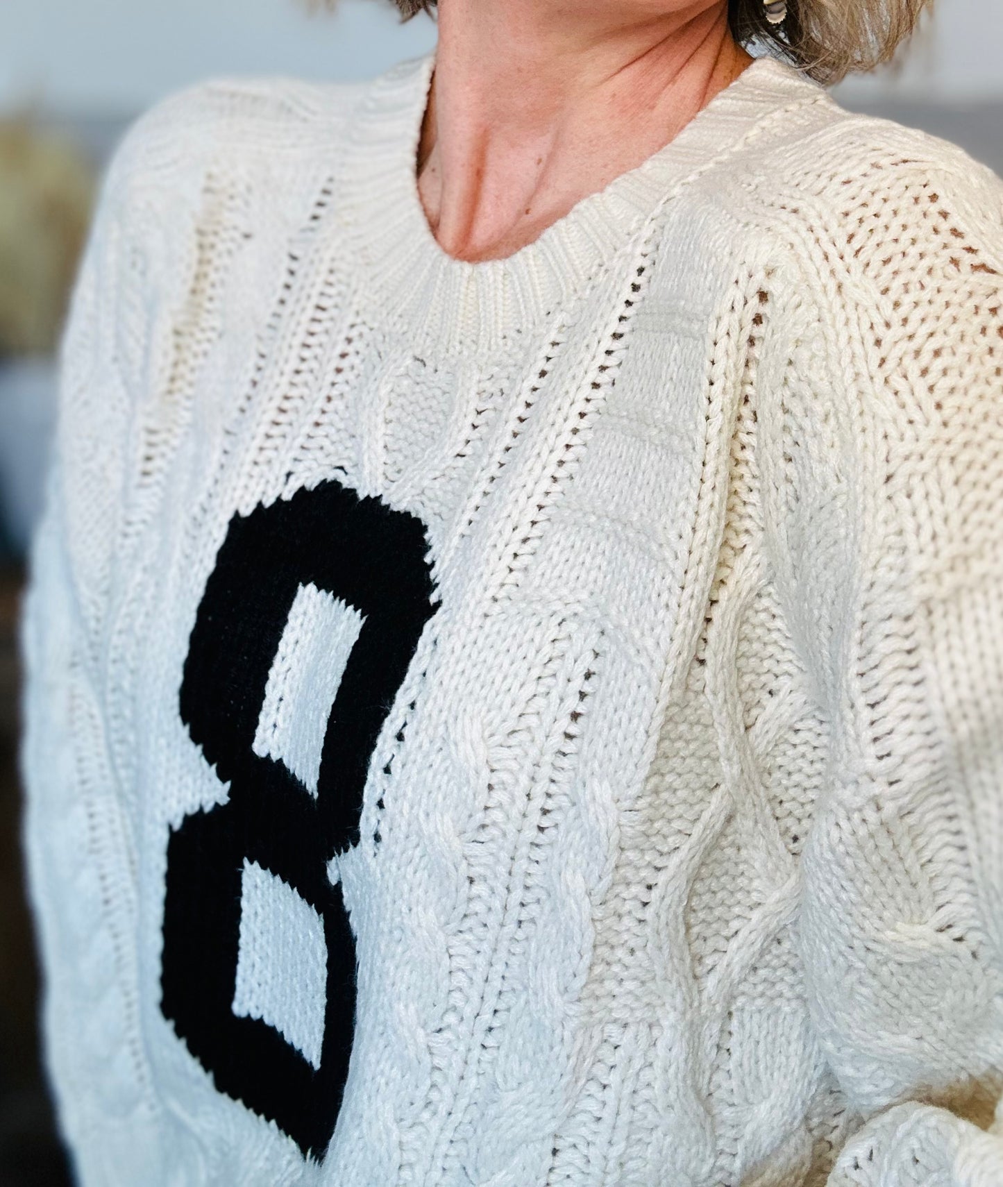 Cable Knit Varsity Sweater - Infinity