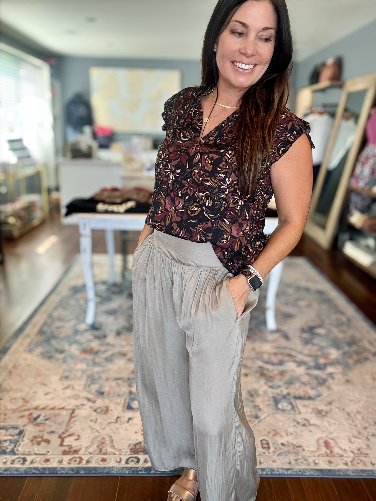 Desert Taupe Flowy Pants - Large