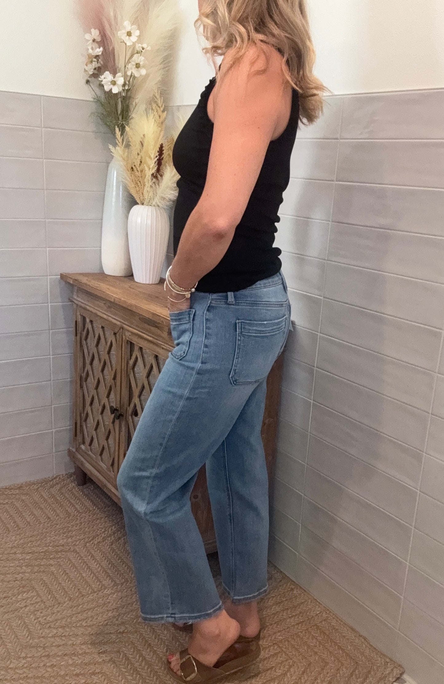 Patch Pocket Slim Wide Jeans