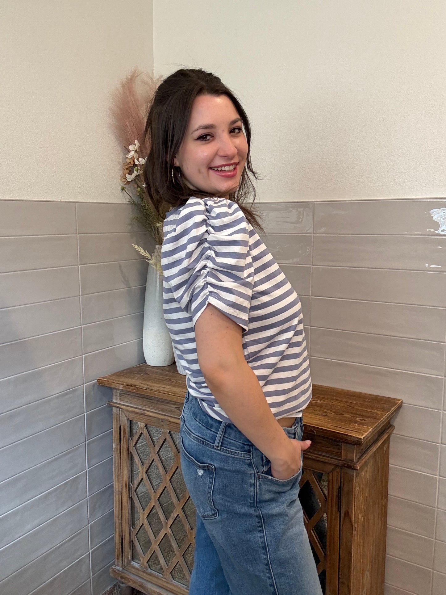 Slate Blue Striped Top