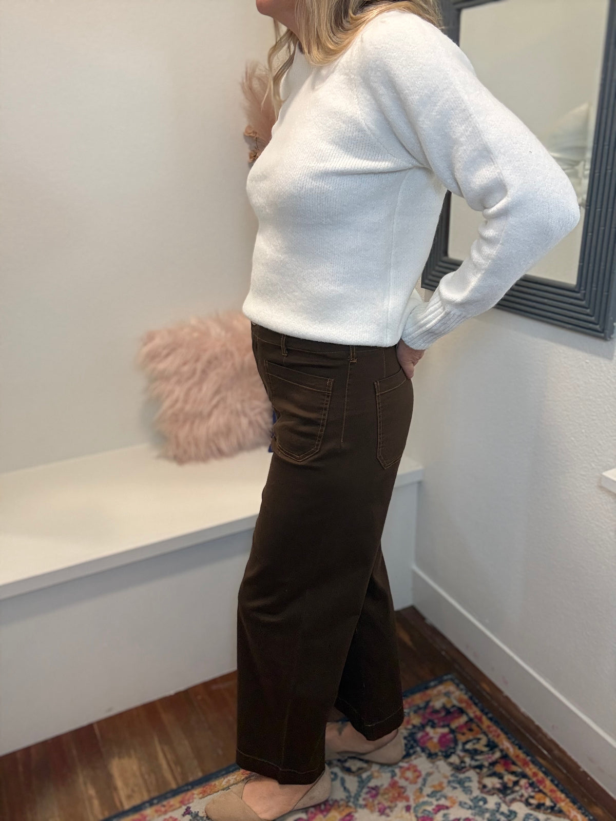 Washed Stretch Pants - Brown