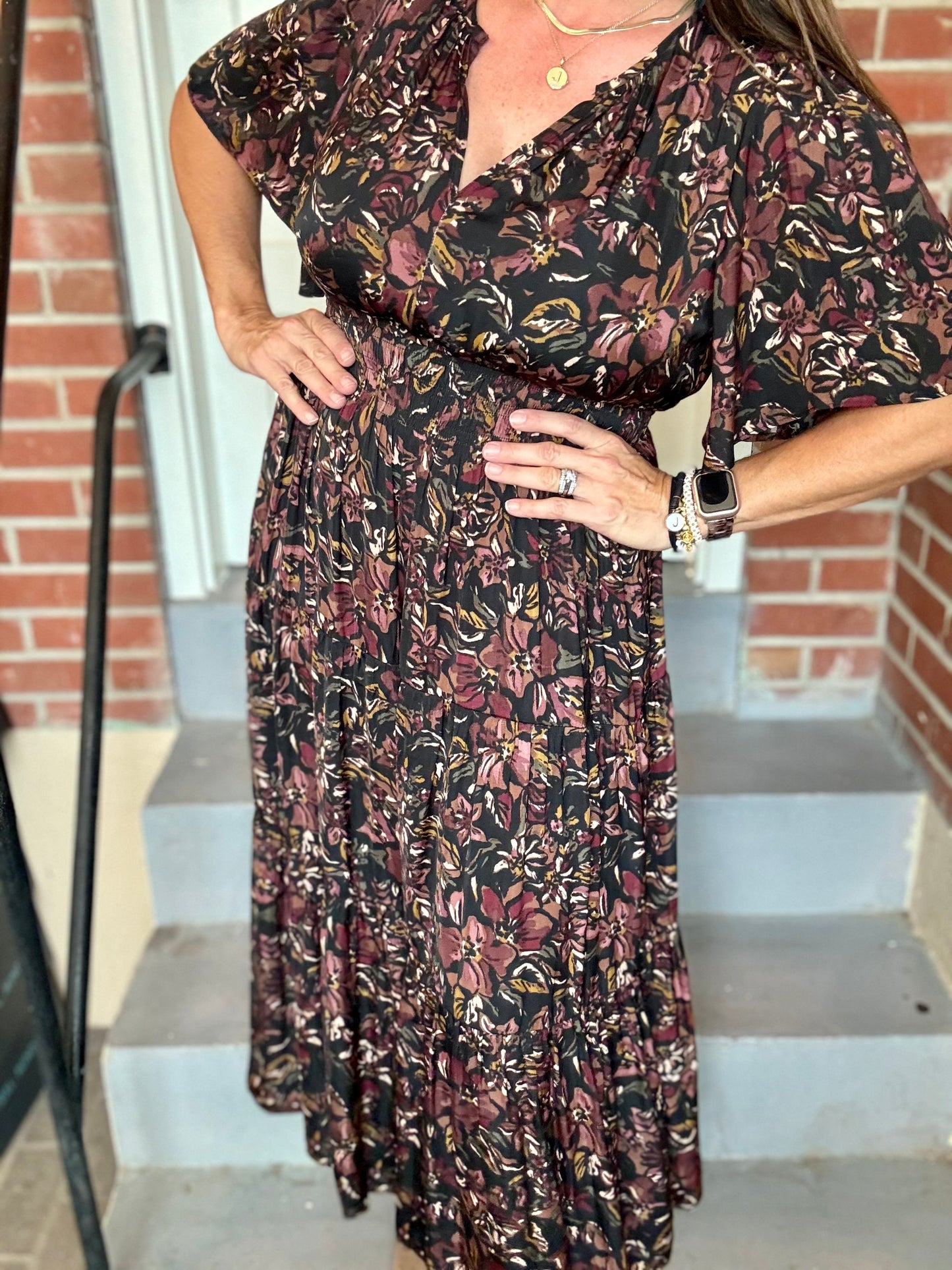 Pleated Print Maxi Dress