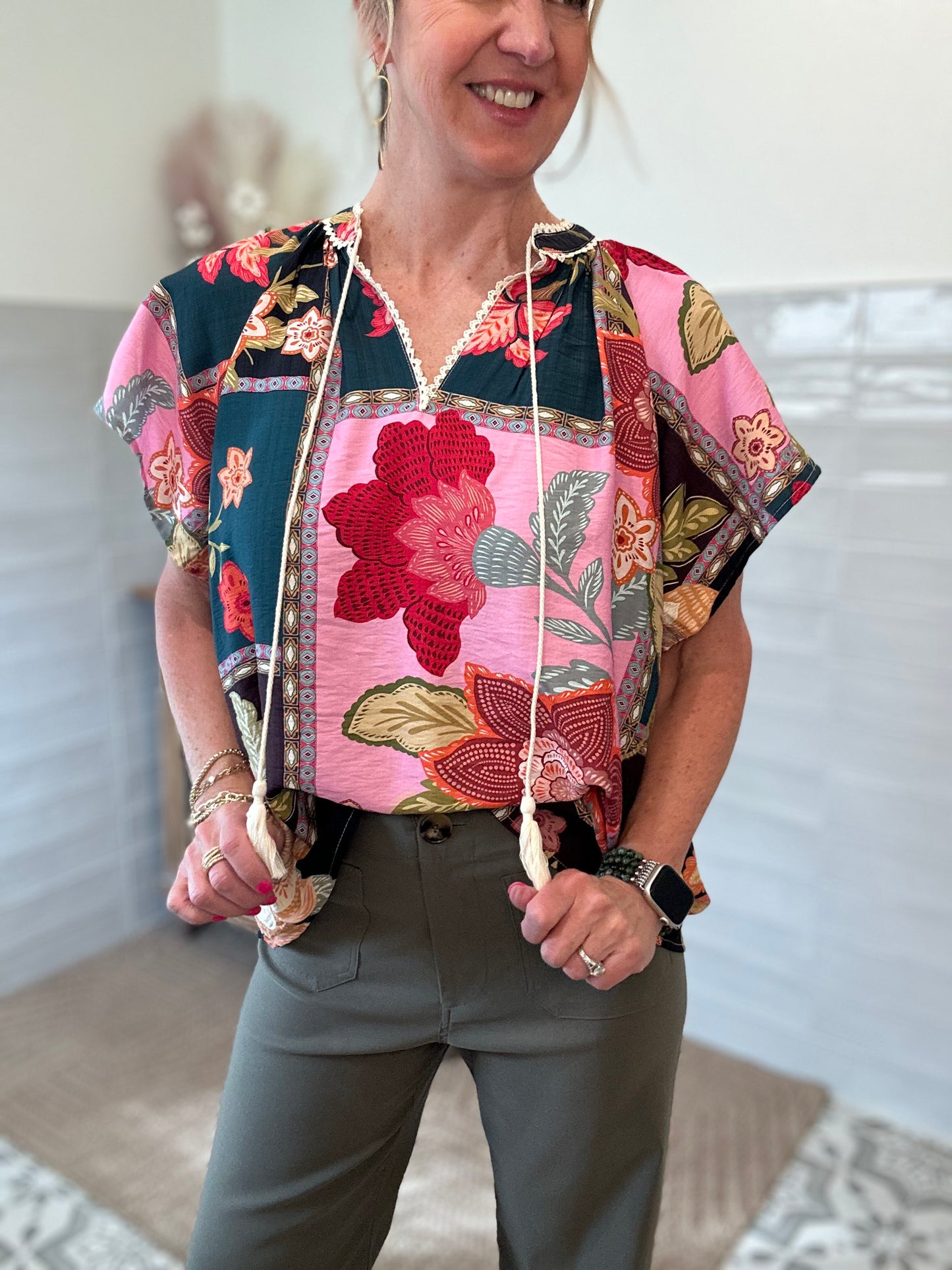 Patchwork Tassel Tie Top
