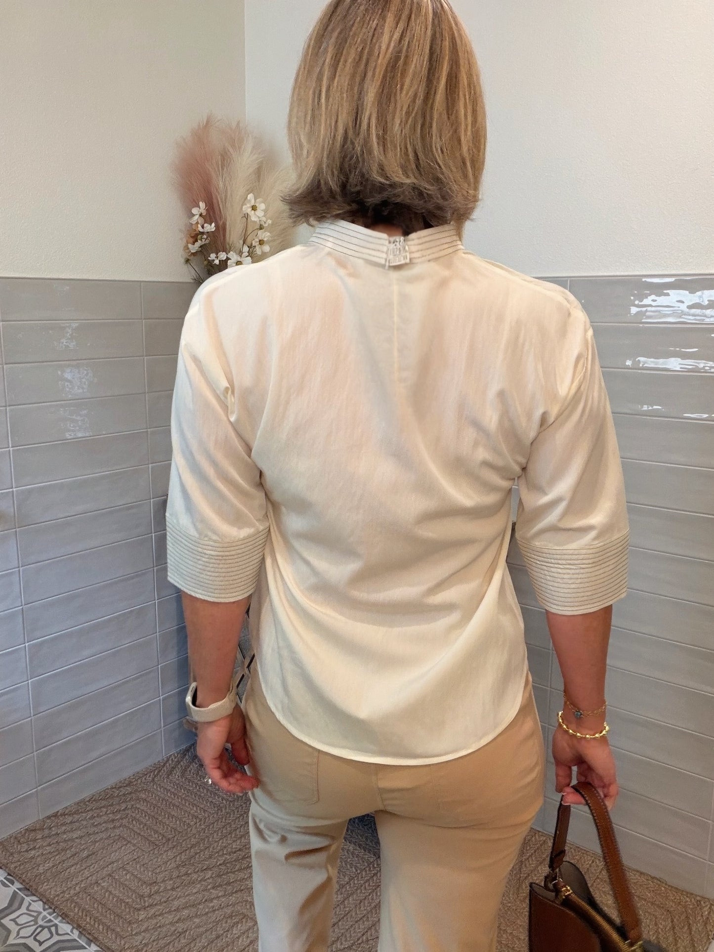 Contrast Stitch Blouse - Off White