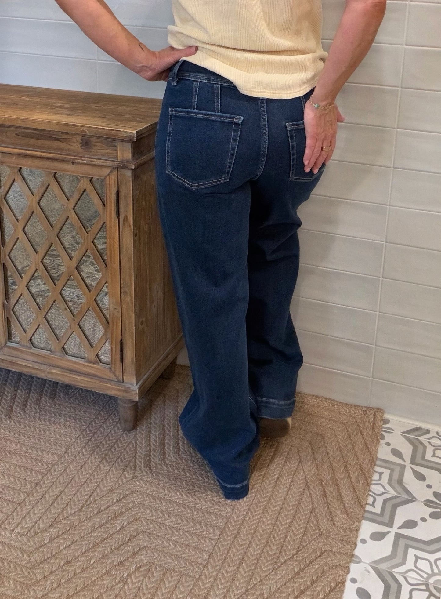 High Rise Front Seam Jeans