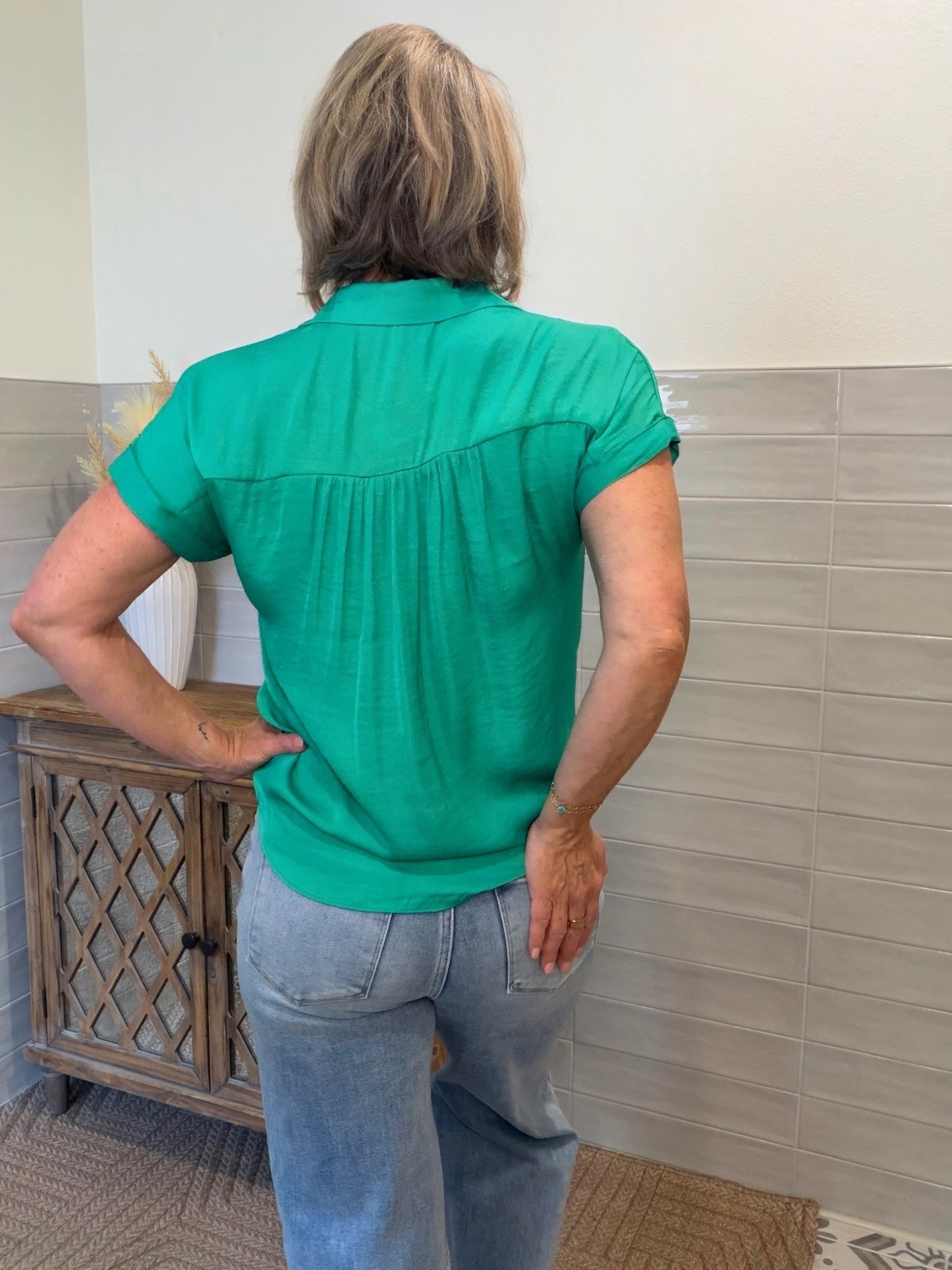 Short Sleeve Blouse - Green