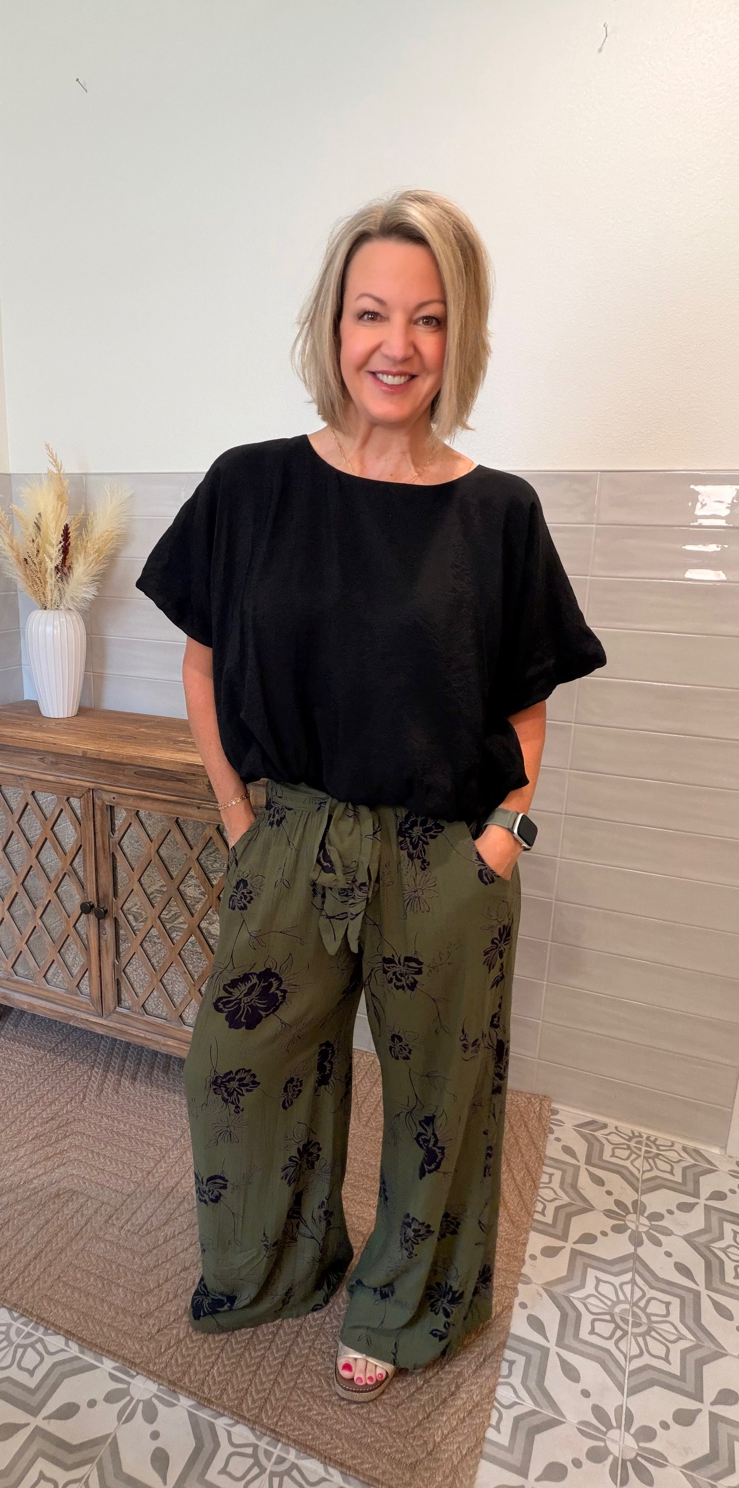 Black Bubble Hem Blouse