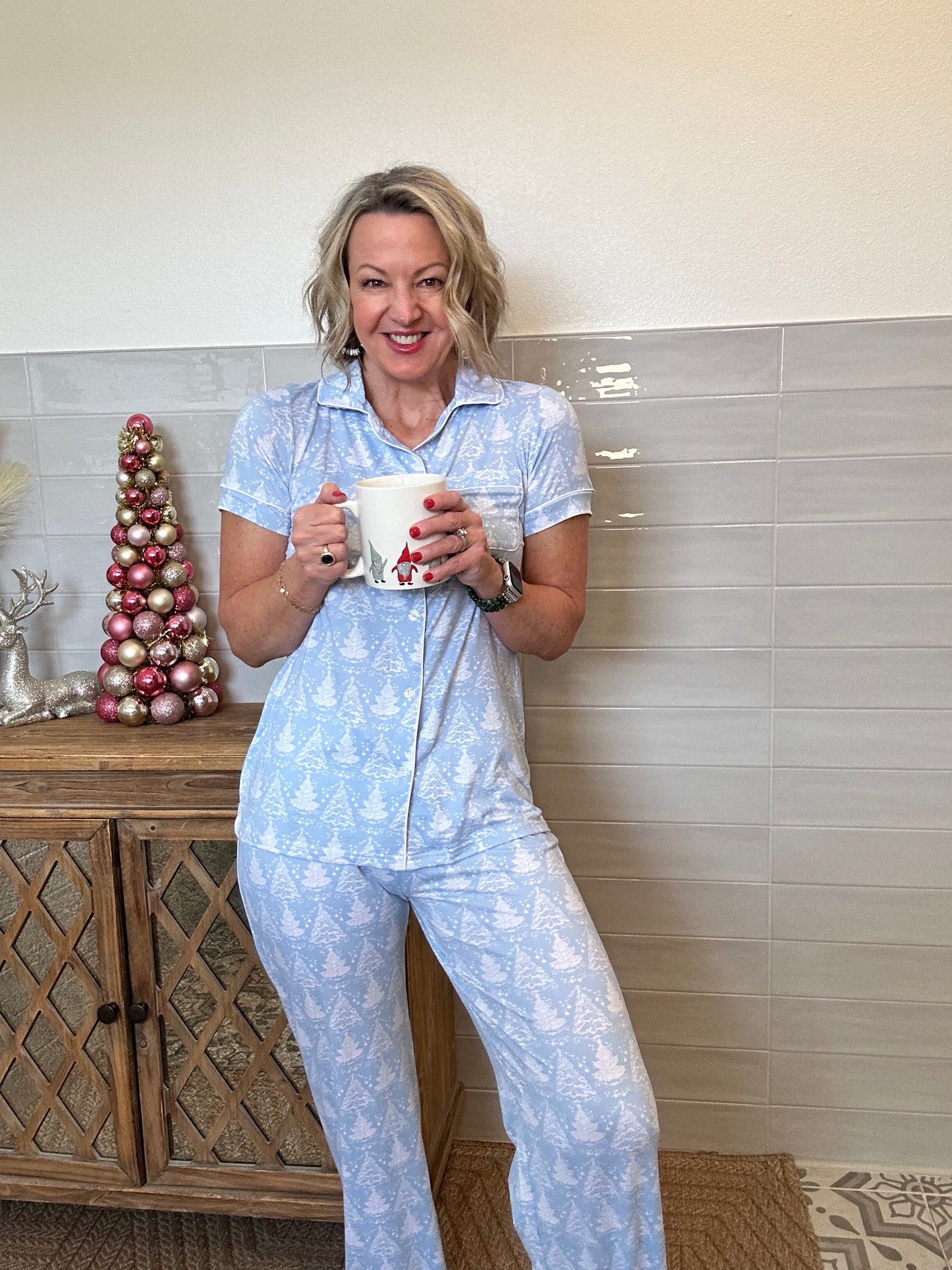 Winter Dreams Short Sleeve Button Up Sleep Shirt