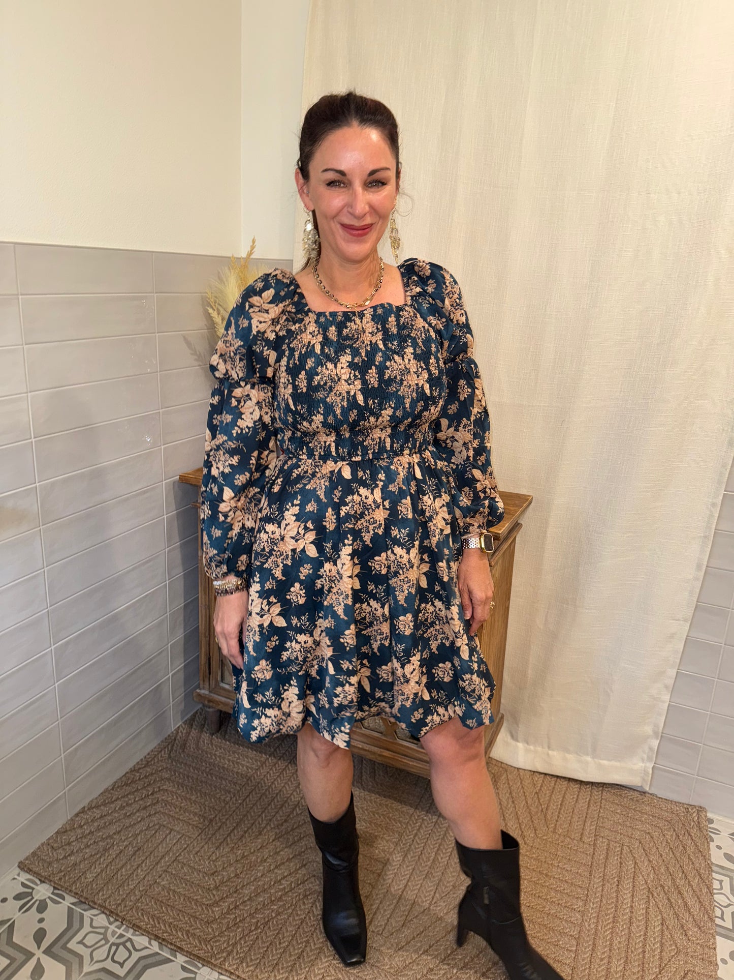 Teal Peasant Sleeve Dress