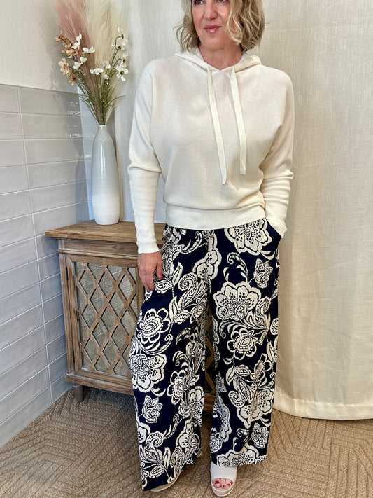Navy Smocked Waist Pants