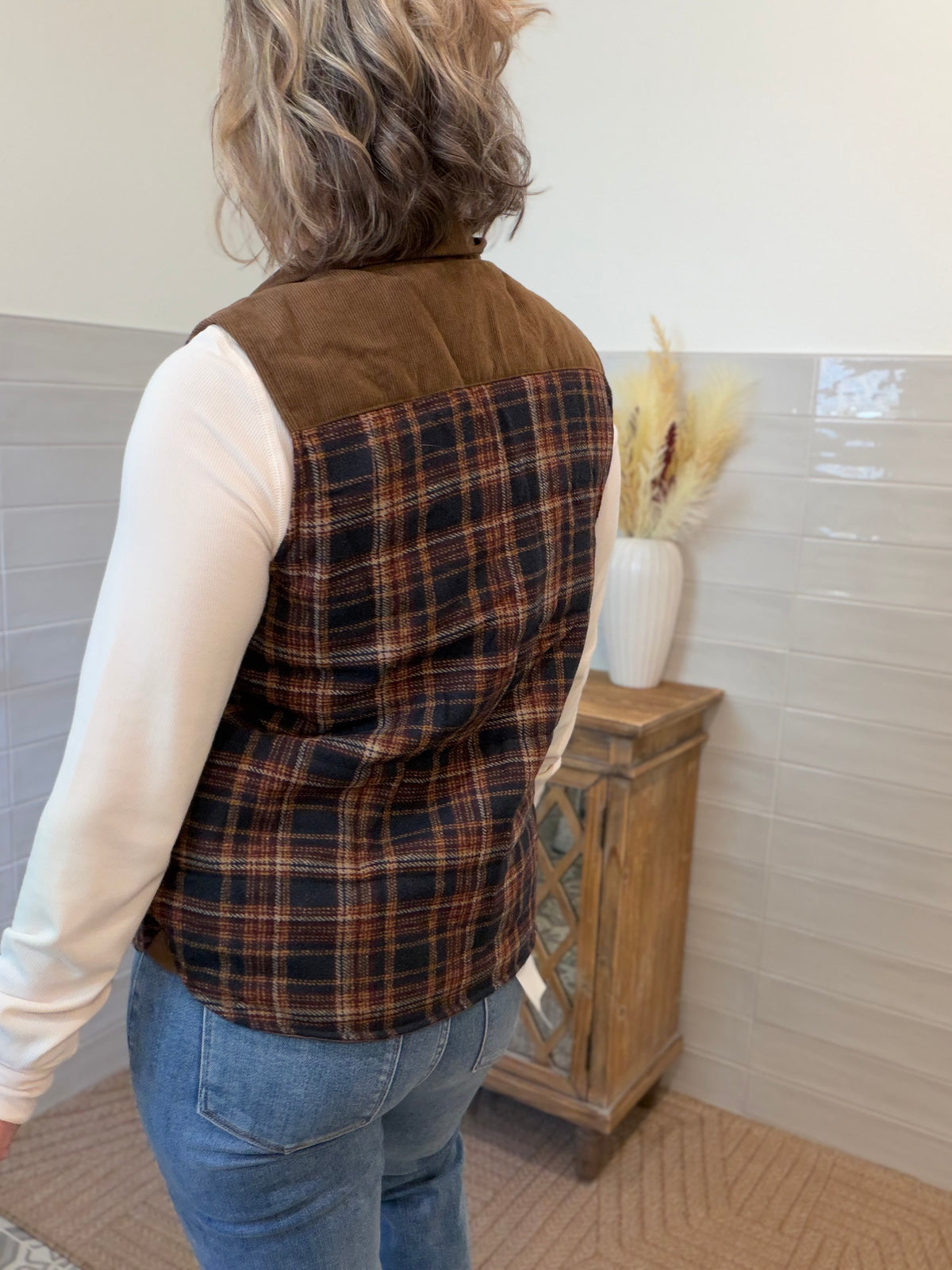 Navy Plaid Puffer Vest
