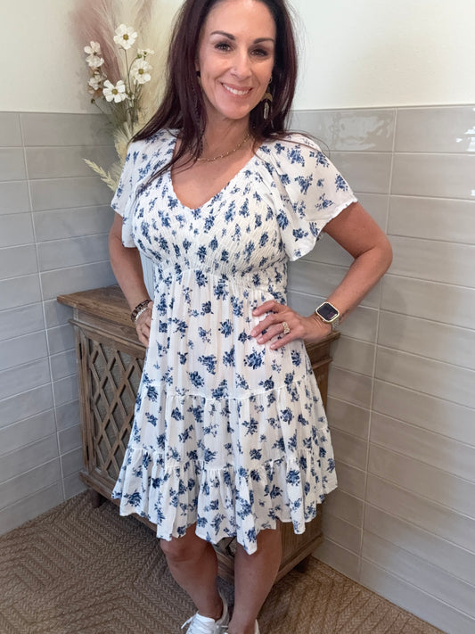 Ivory Smocked Floral Dress