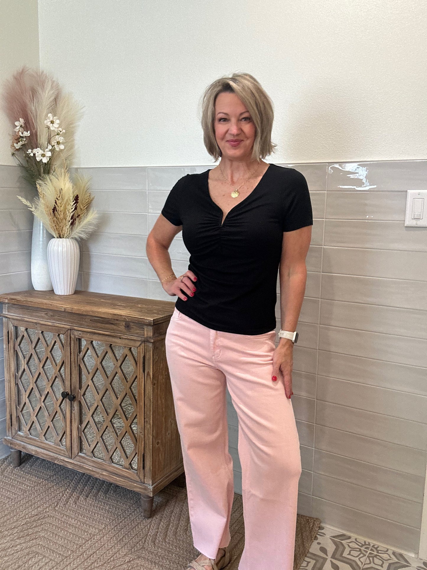 Pink Wide Leg Jeans