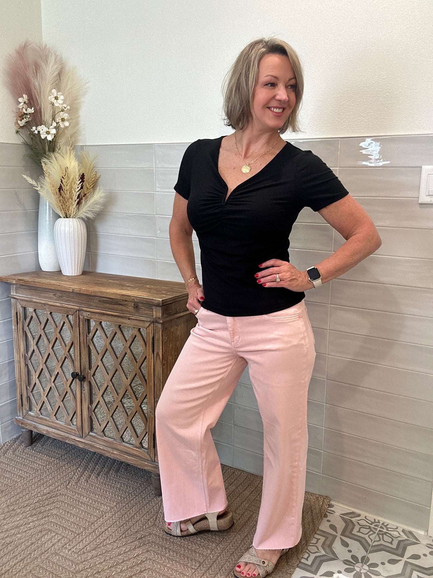 Pink Wide Leg Jeans
