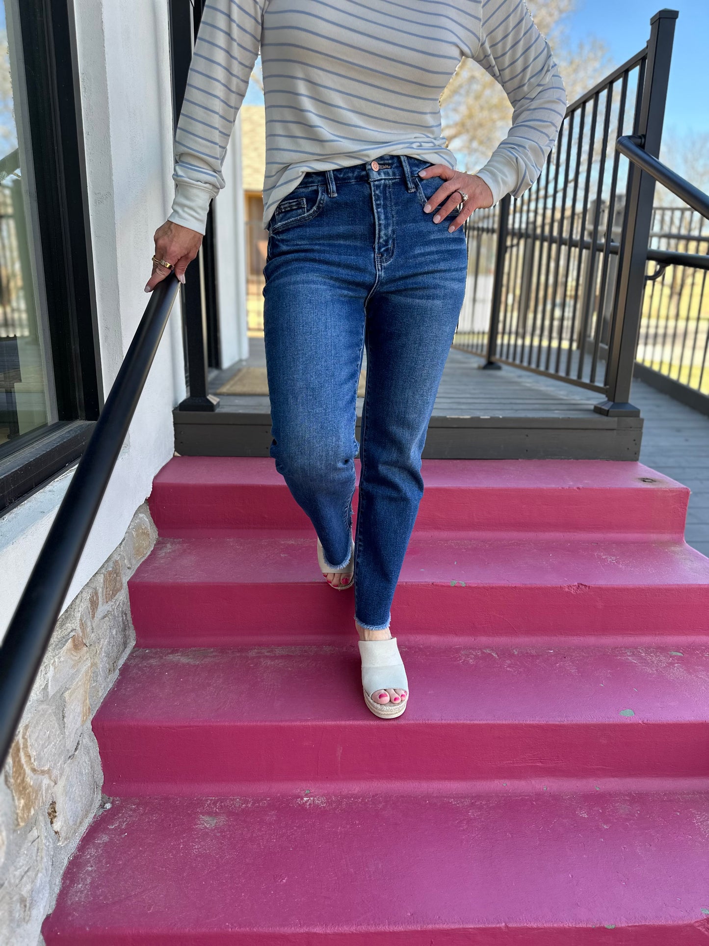 High Rise Slant Straight Jeans