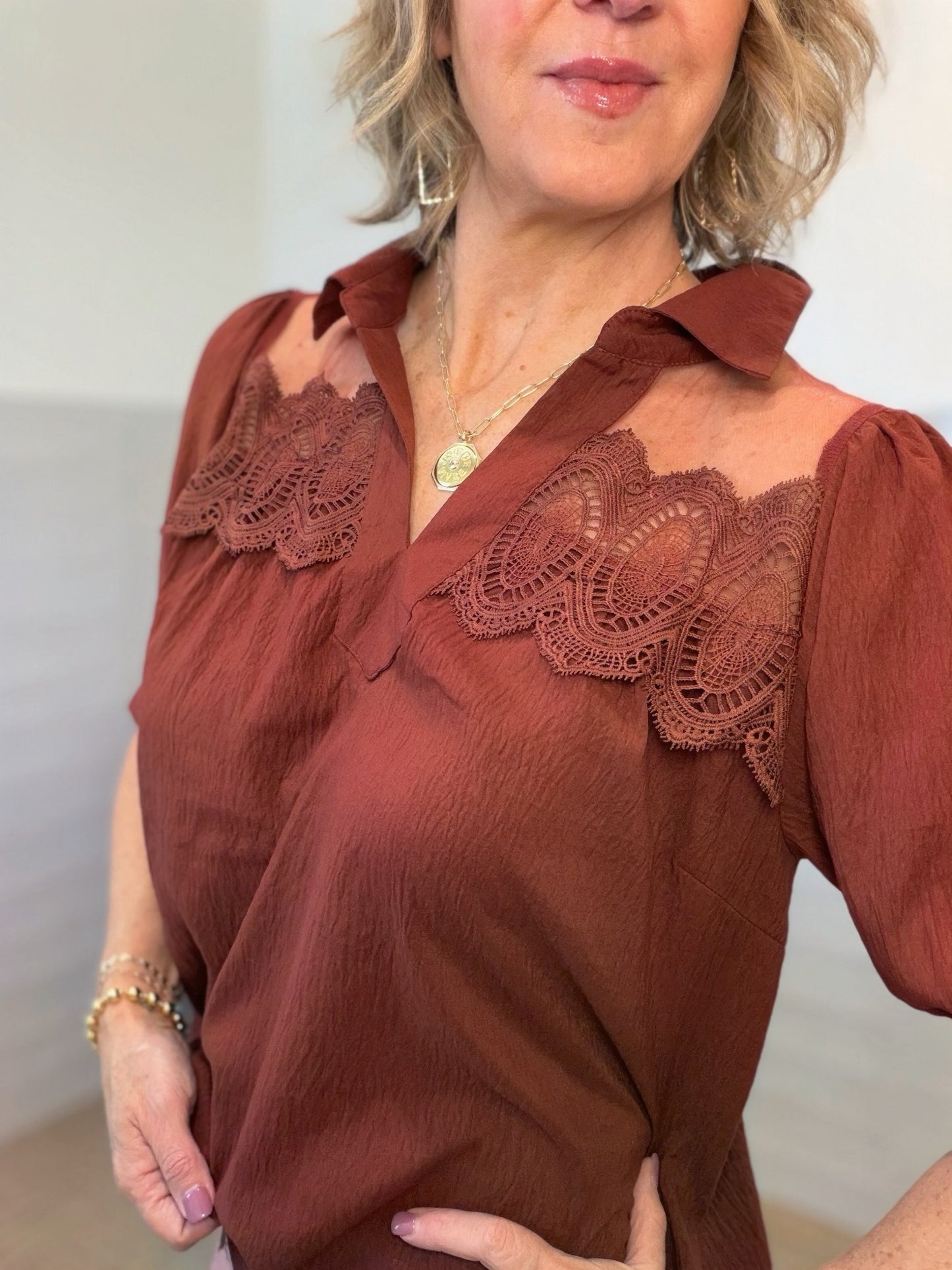 Burgundy Lace Blouse
