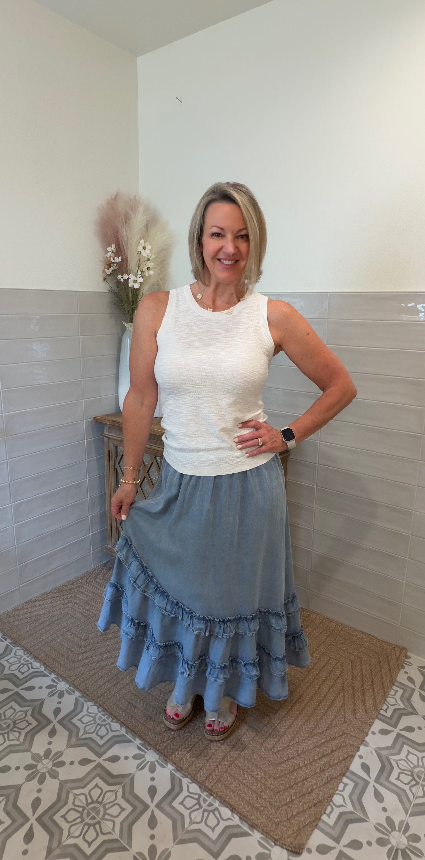 Asymmetrical Ruffle Midi Skirt