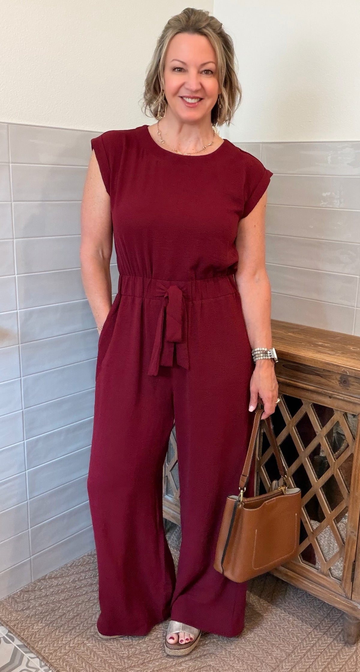 Sleeveless Jumpsuit - Wine