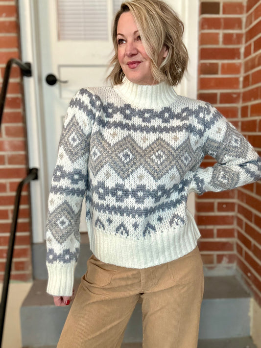 Fair Isle Mock Neck Sweater