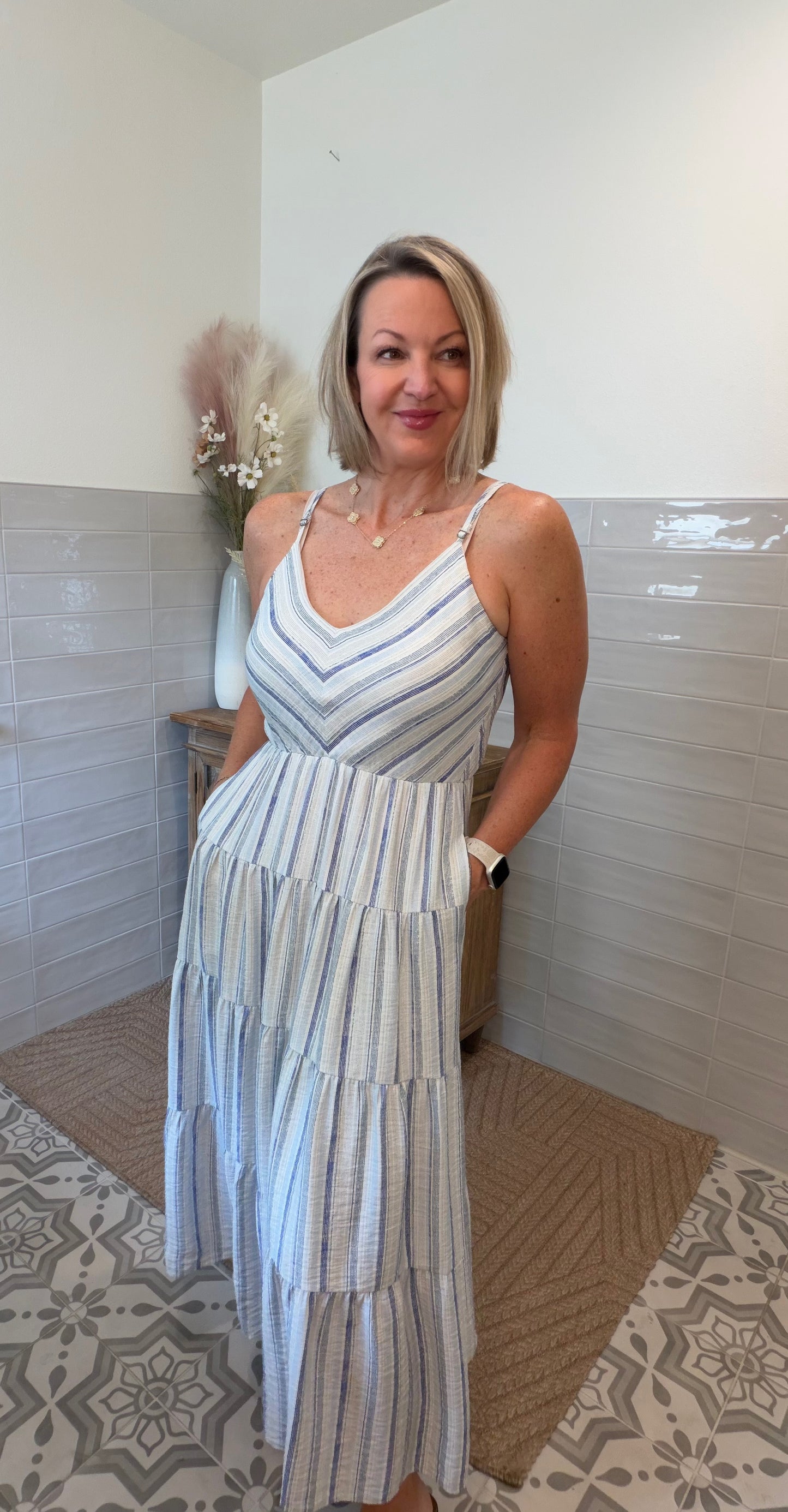 Ice Blue and Ivory Maxi Dress