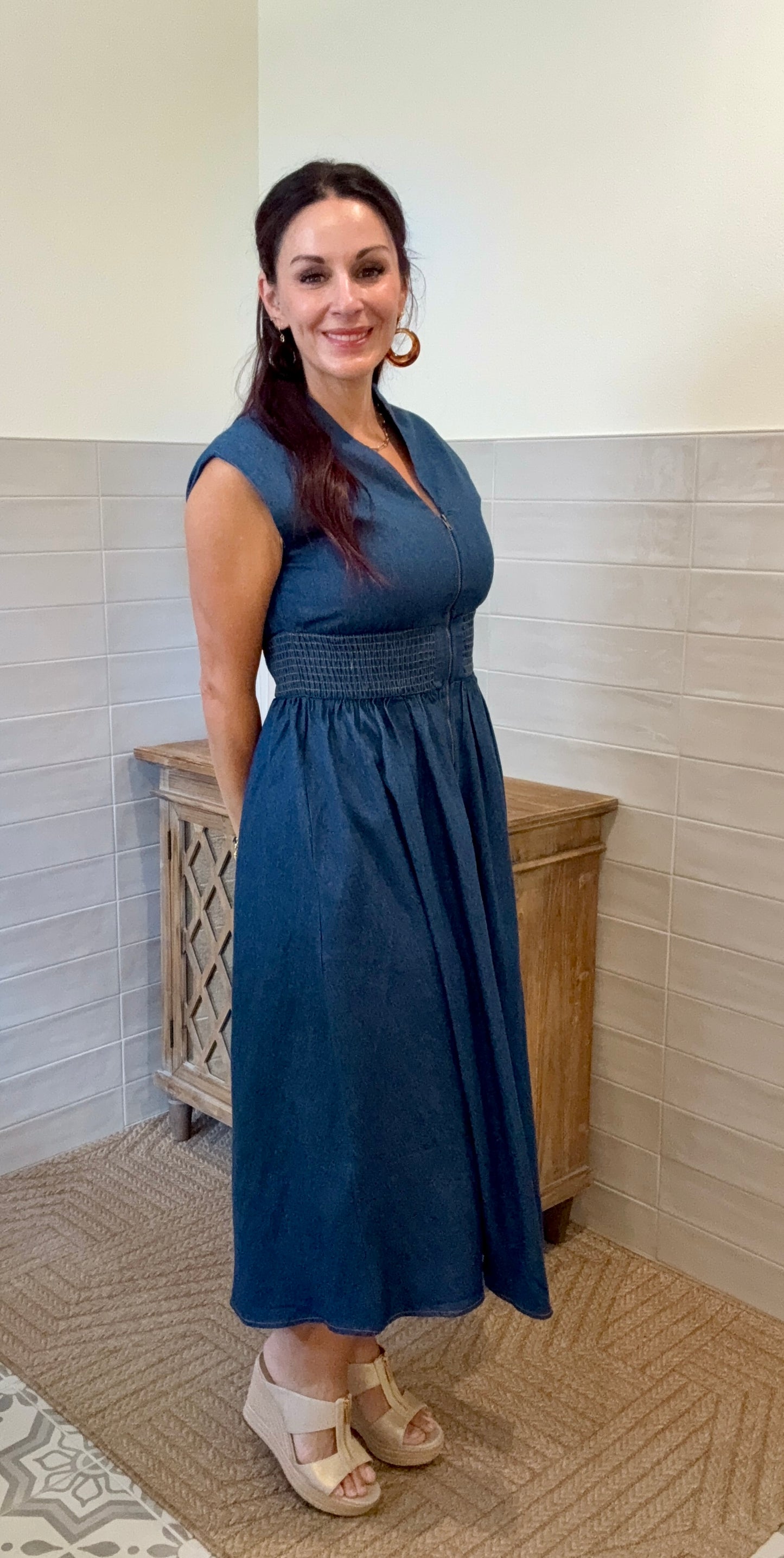 Denim Zipper Midi Dress