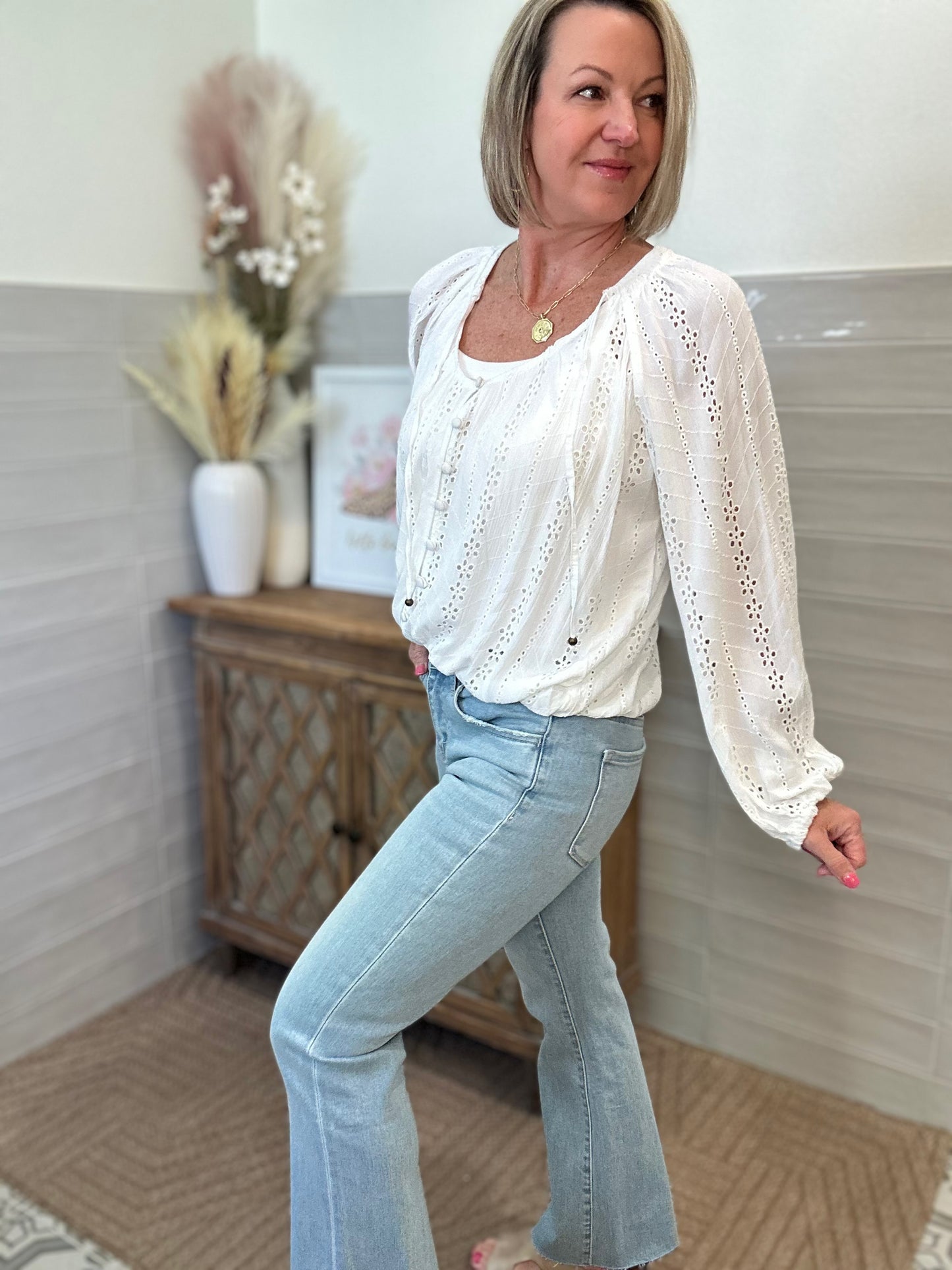 Mid Rise Light Wash Ankle Bootcut Jeans