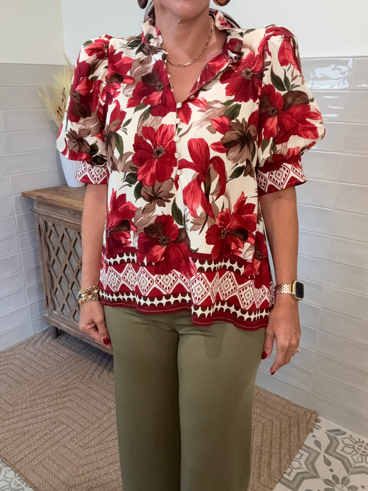 Burgundy Floral Blouse
