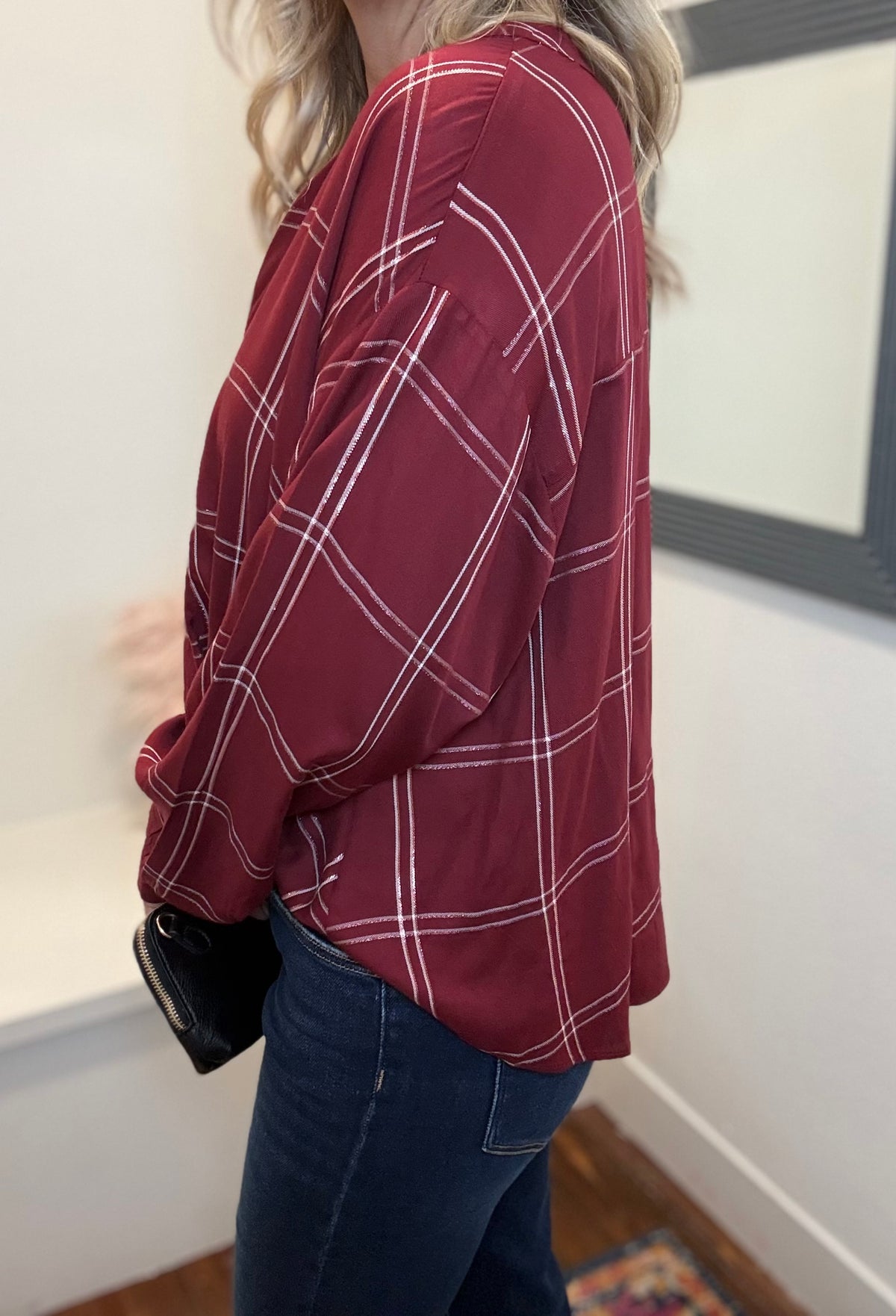 Twist Front Lurex Plaid Shirt