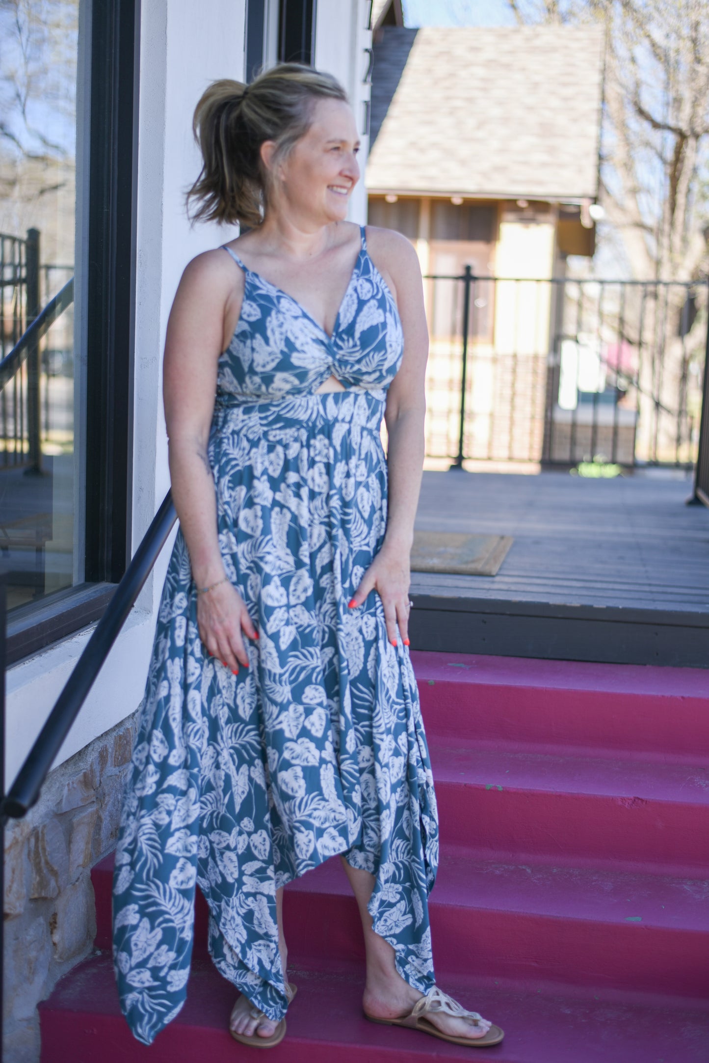 Teal Lace Trim  Dress