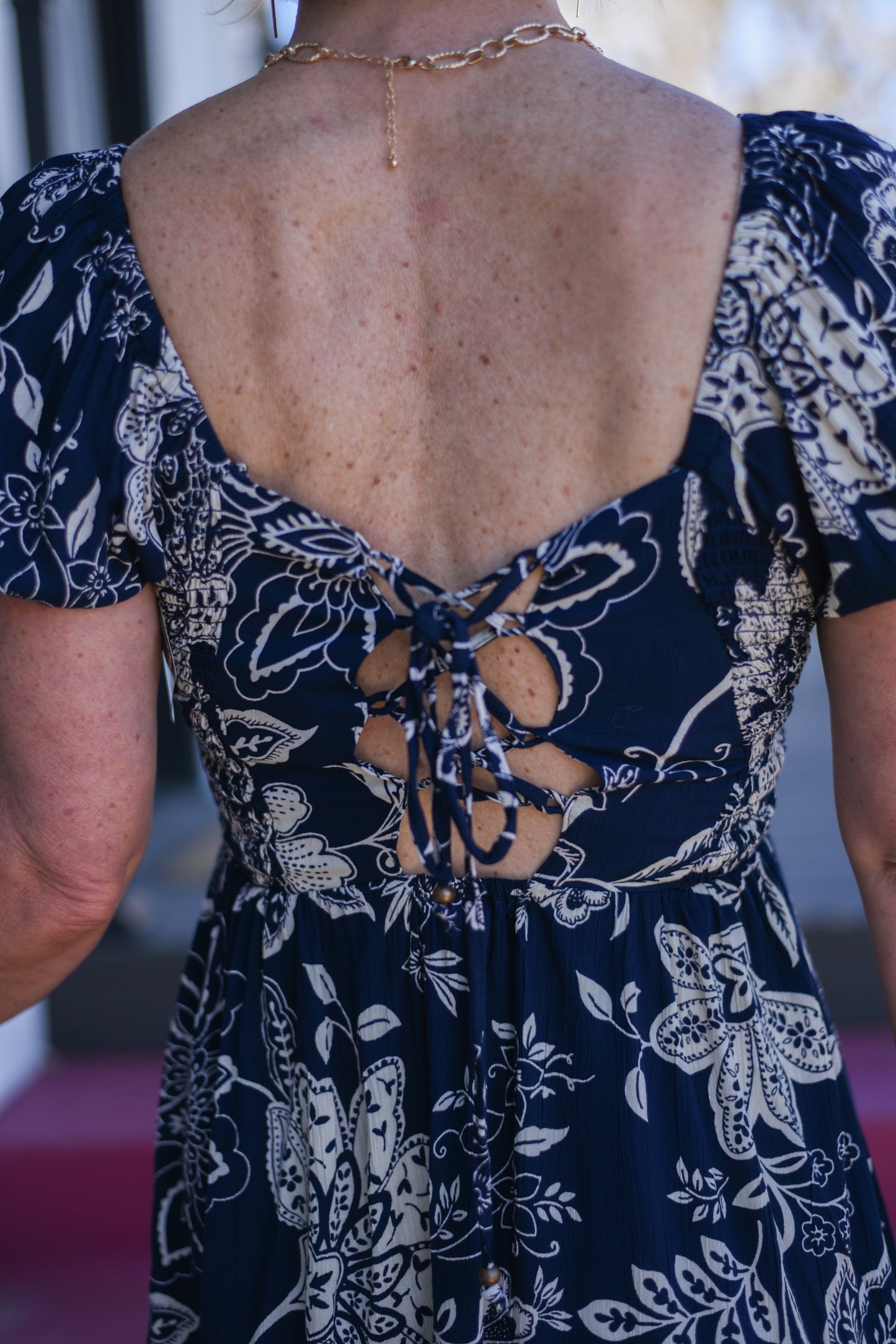 Navy Tie Up Back Dress