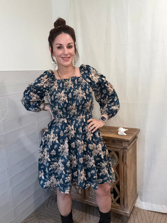 Teal Peasant Sleeve Dress