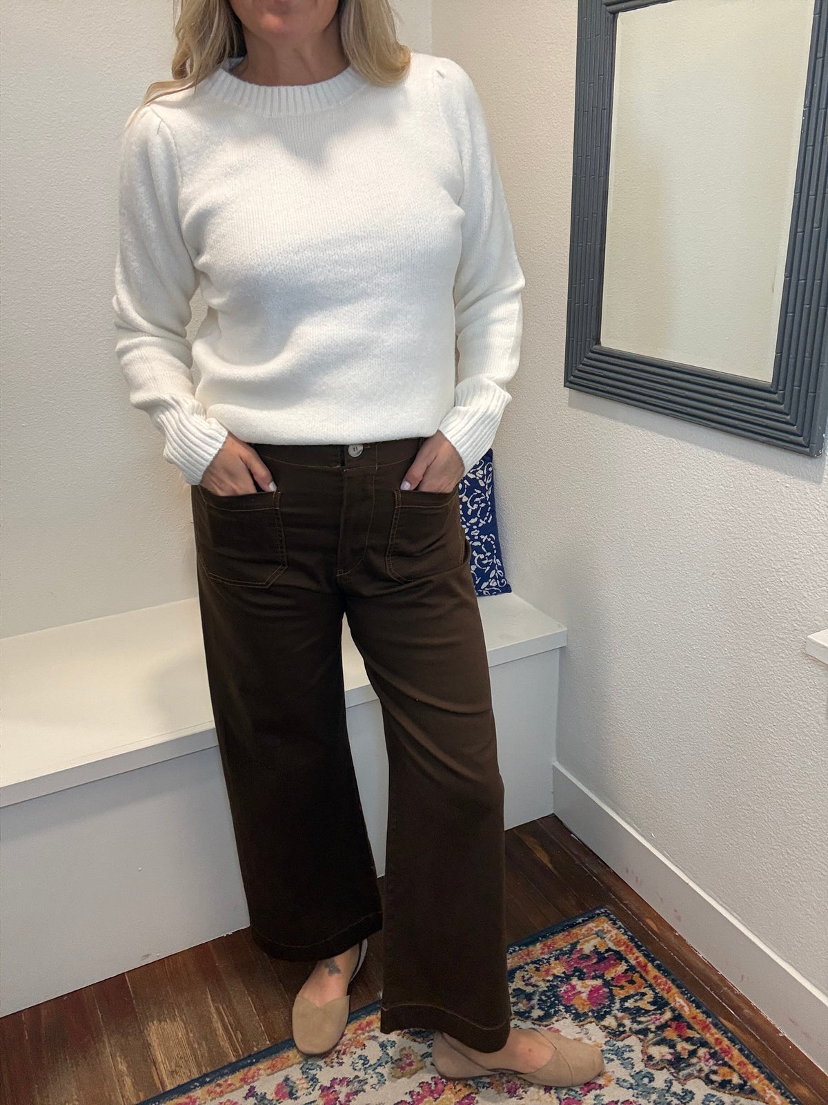 Washed Stretch Pants - Brown