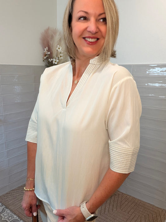 Contrast Stitch Blouse - Off White