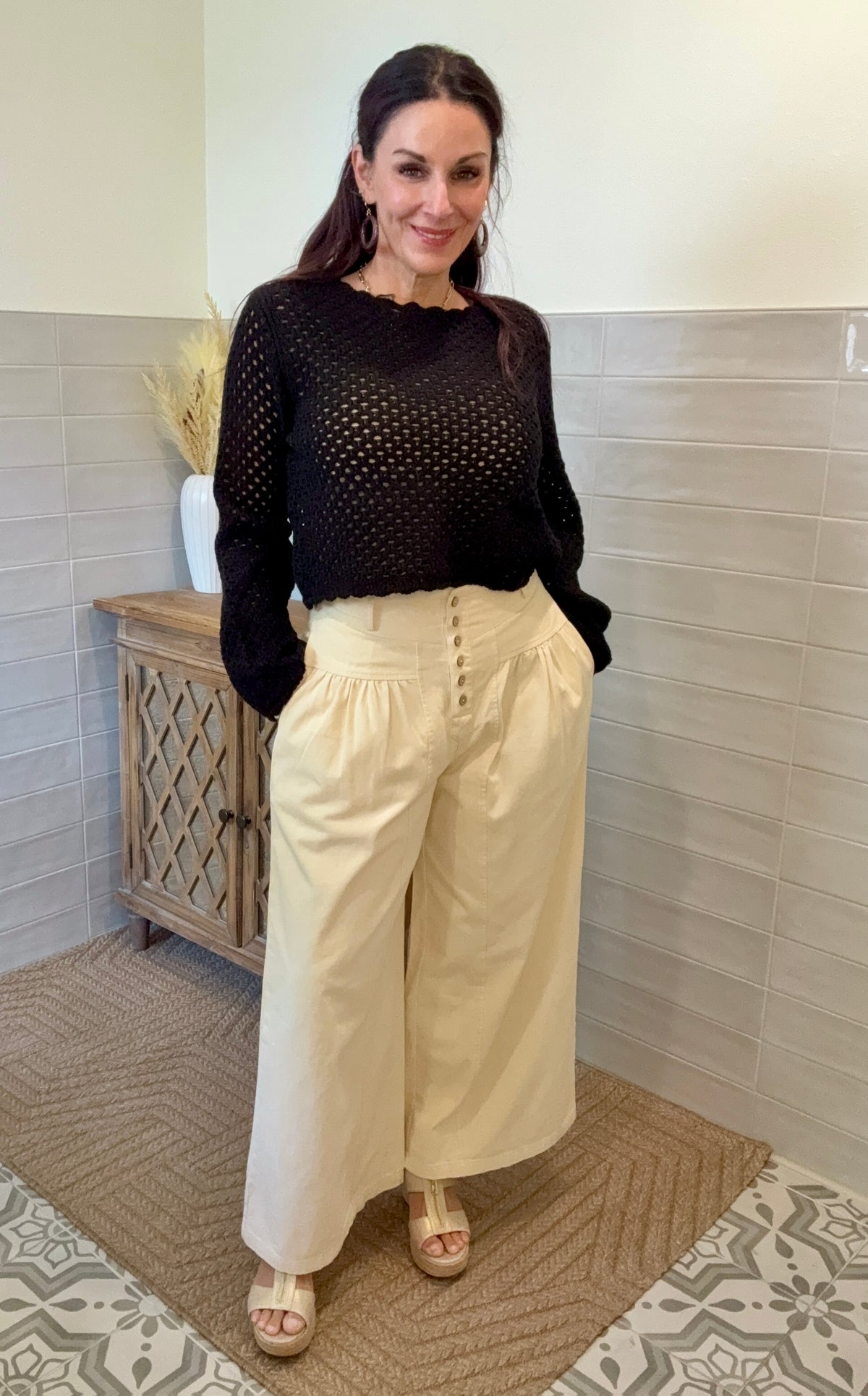 Ecru Wide Leg Crop Pants