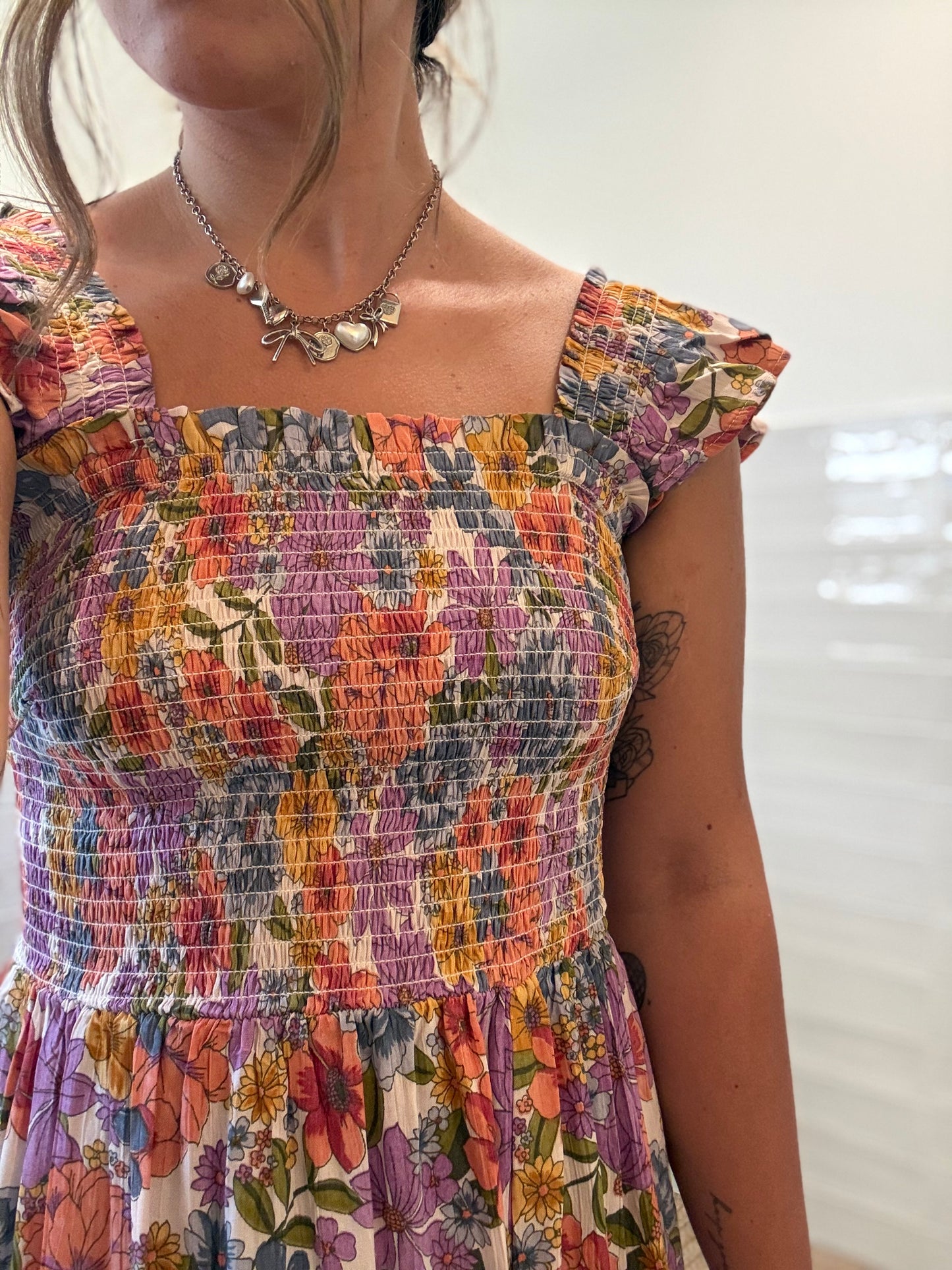 Smocked Floral Flutter Dress