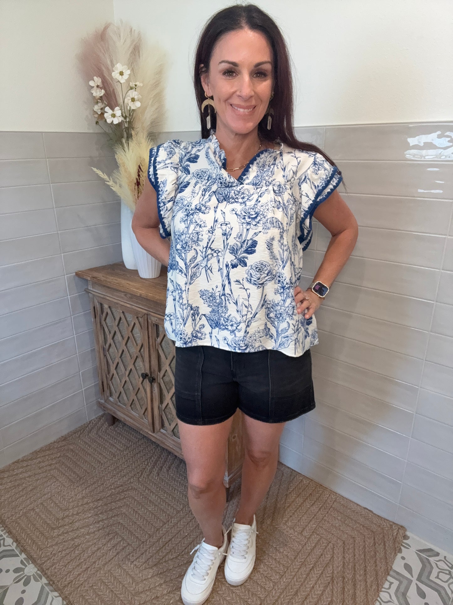 Blue Ruffle Blouse