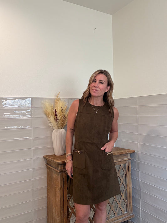 Faux Suede Midi Dress - Wood