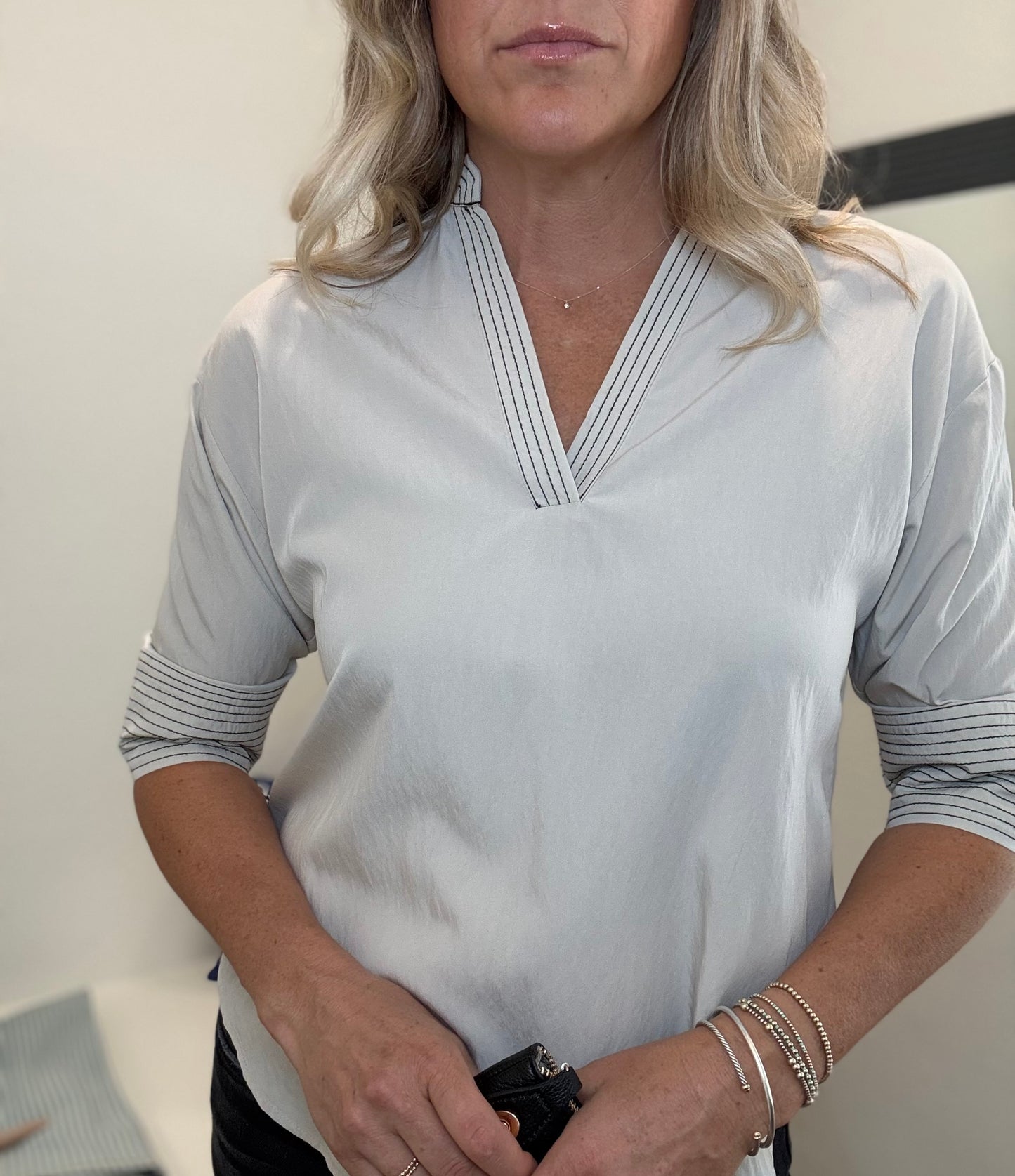 Contrast Stitch Blouse - Stone