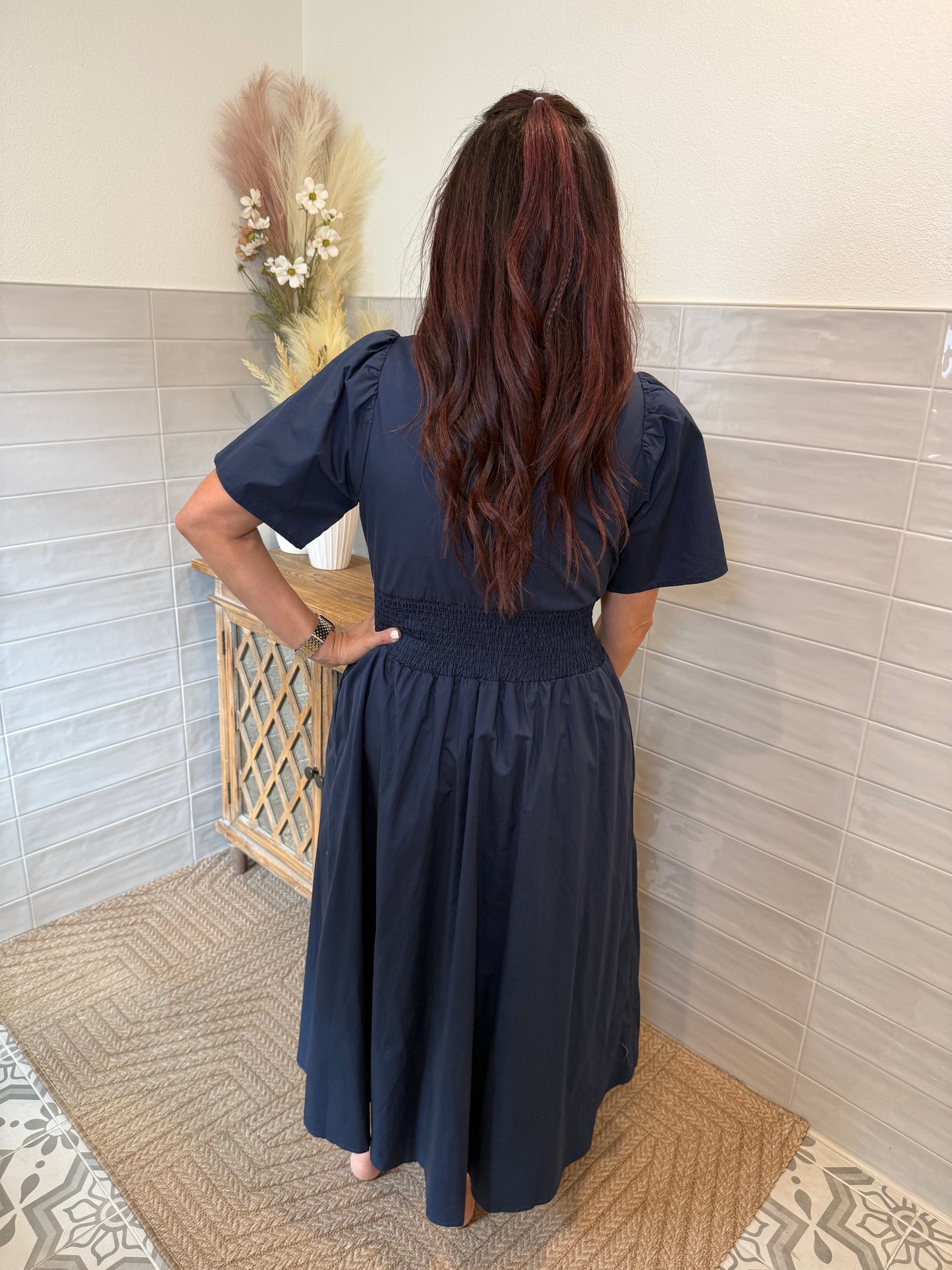 Navy Zip Midi Dress