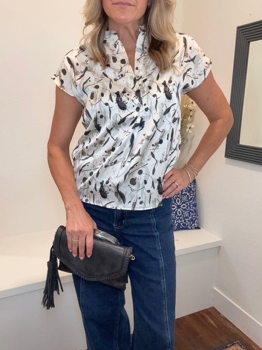 Brush Print Dolman Blouse