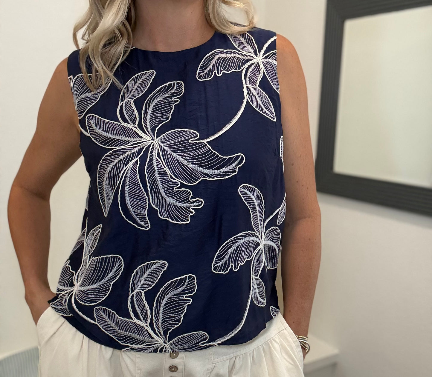 Navy Leaf Blouse