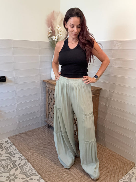 Sage Lace Wide Leg Pants