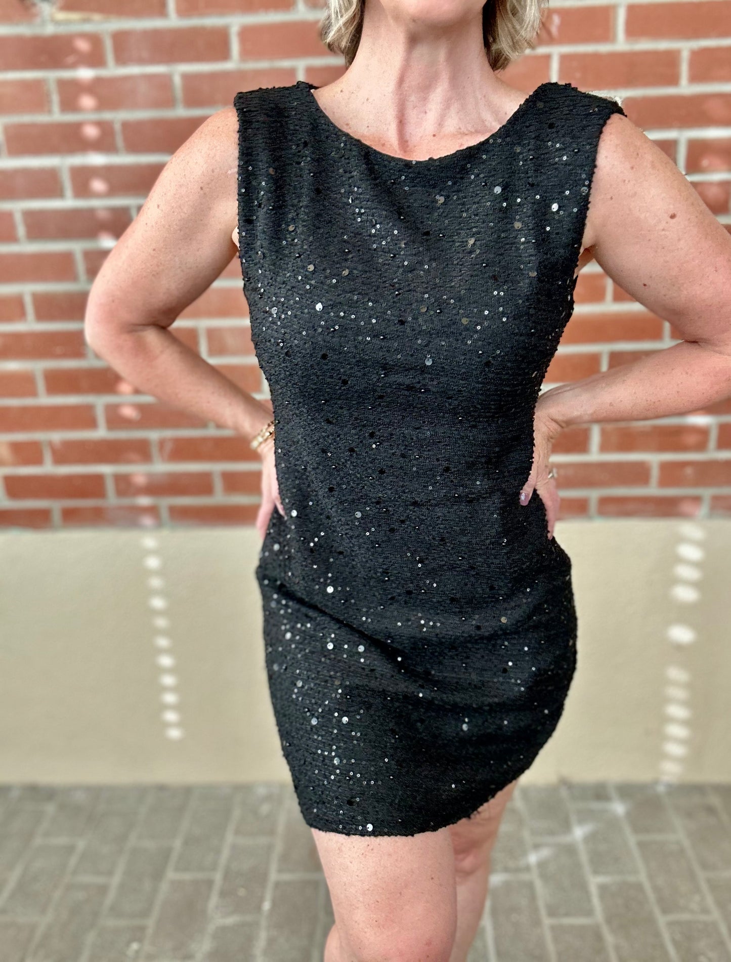 Black Sequin Tweed Dress - Small