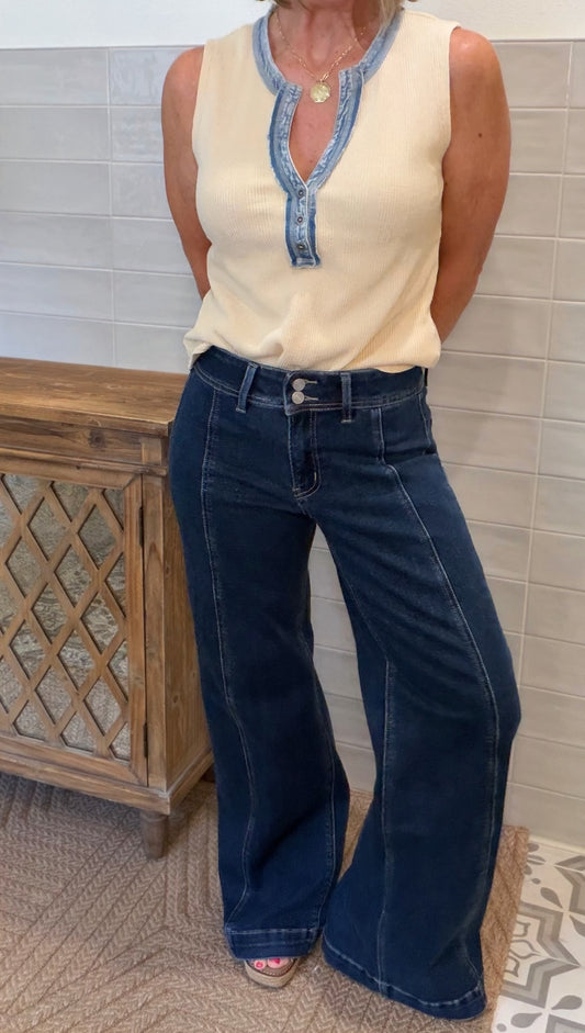 High Rise Front Seam Jeans