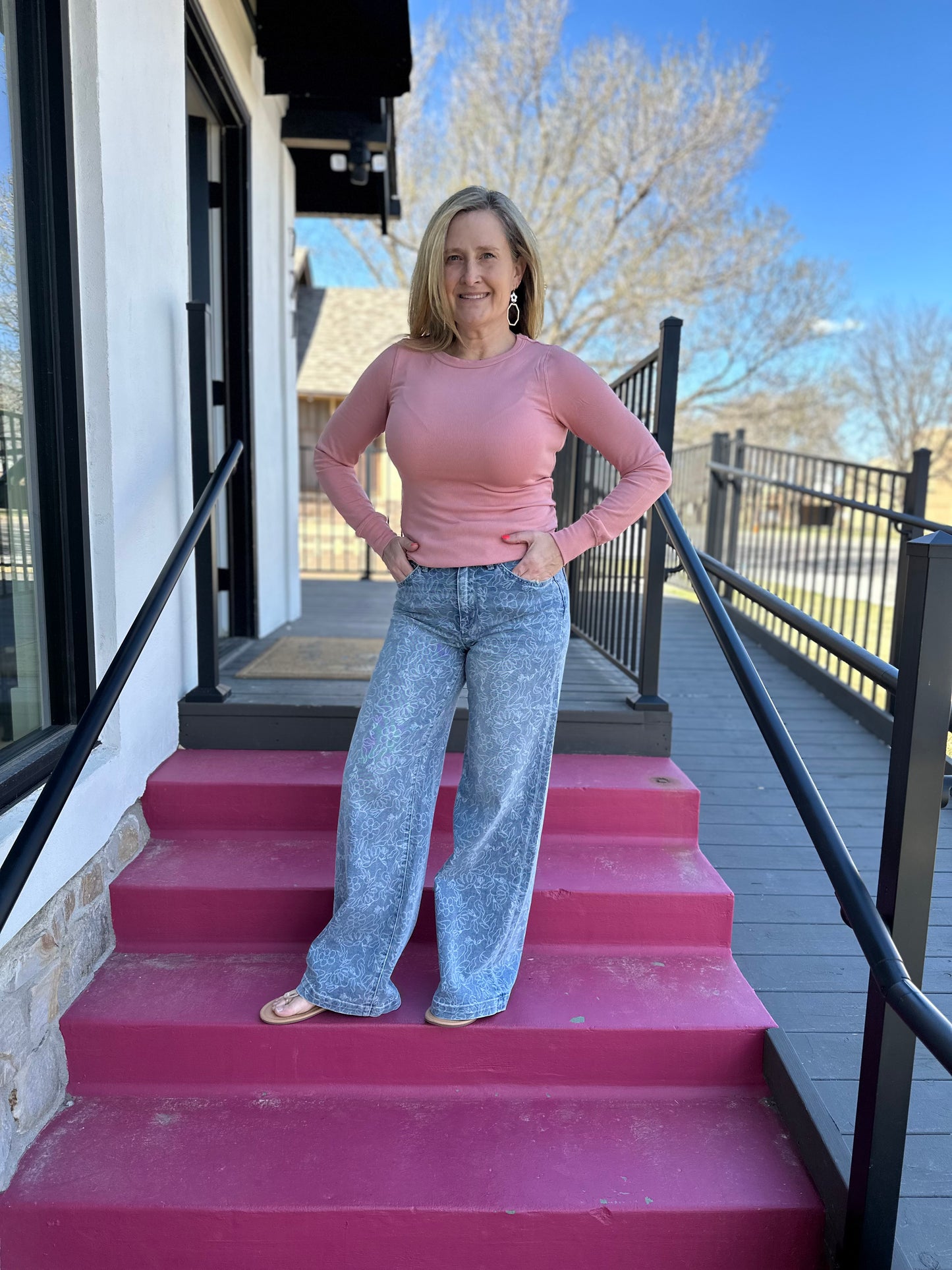 Stacy Long Sleeve Top - Washed Coral
