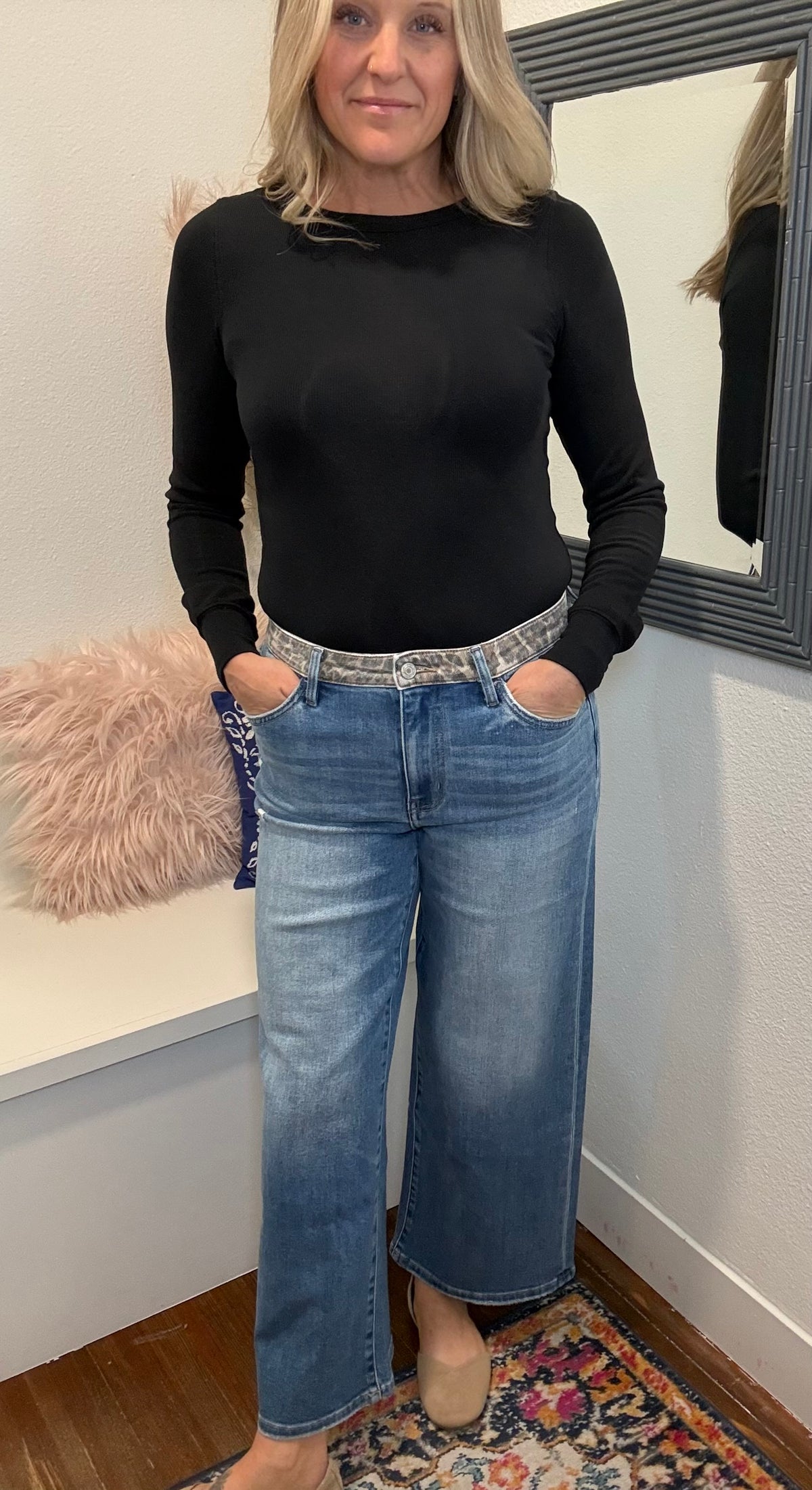 High Rise Leopard Ankle Wide Jeans