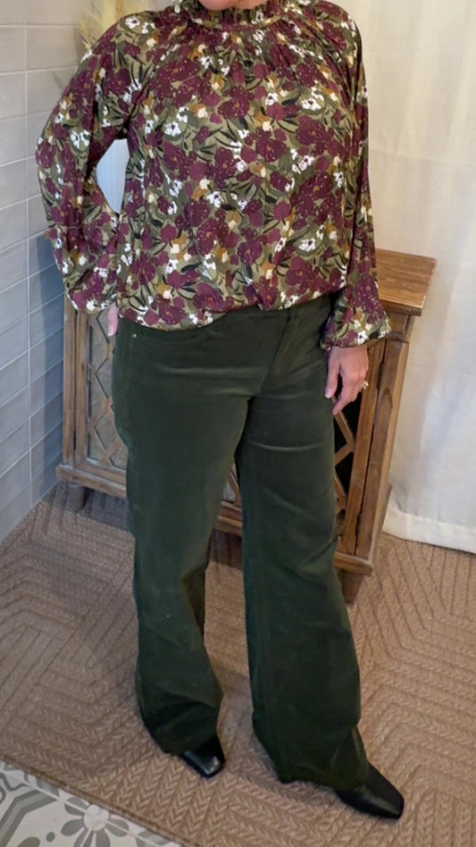 High Rise Corduroy Green Pants - KUT