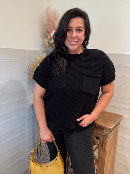 Black Pocket Sweater Top