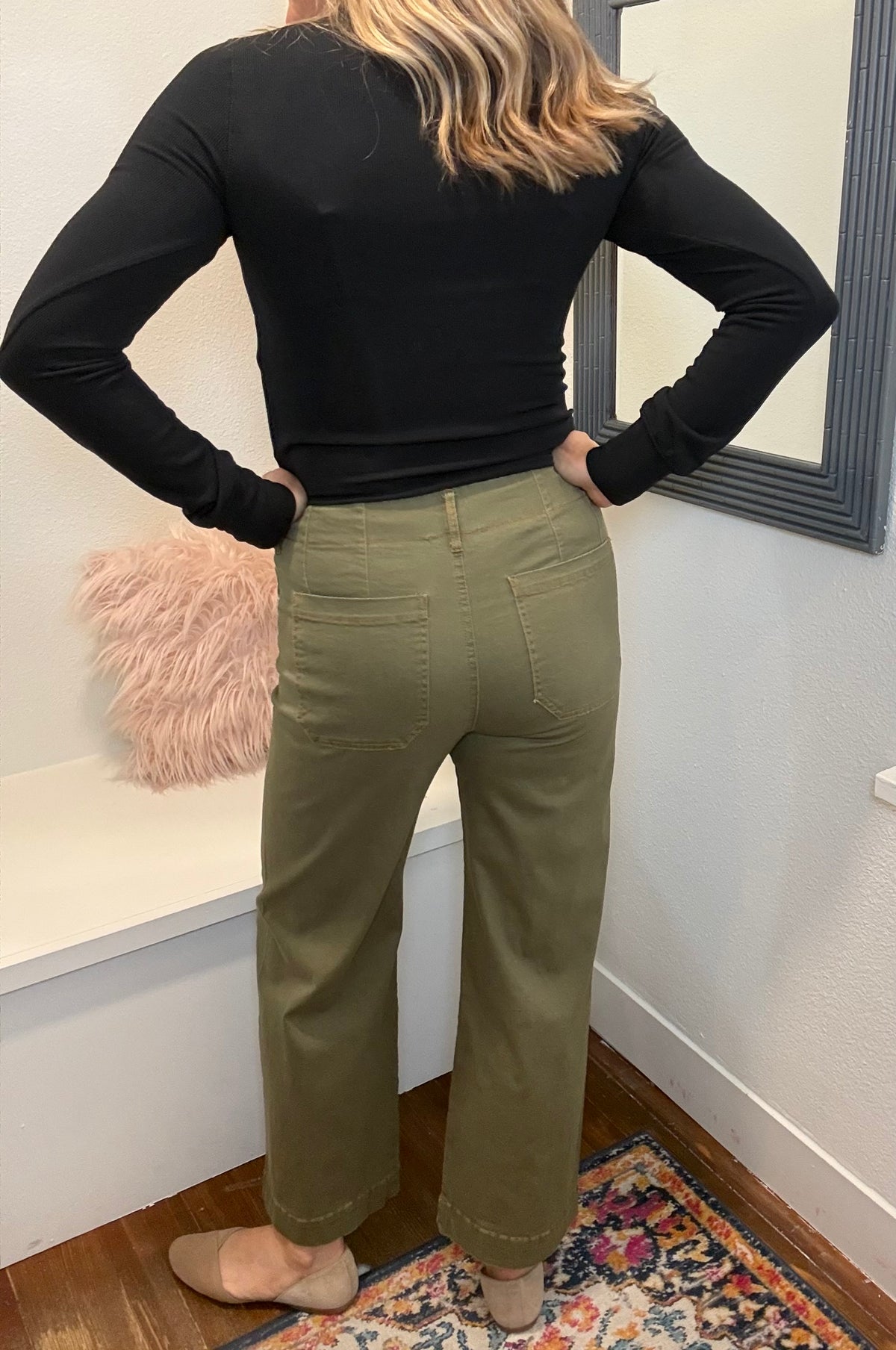 Washed Stretch Pants - Olive